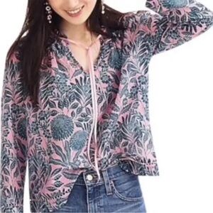 Abigail Borg x J. Crew Cotton and Silk Floral Peasant Boho Top Blouse Size XS
